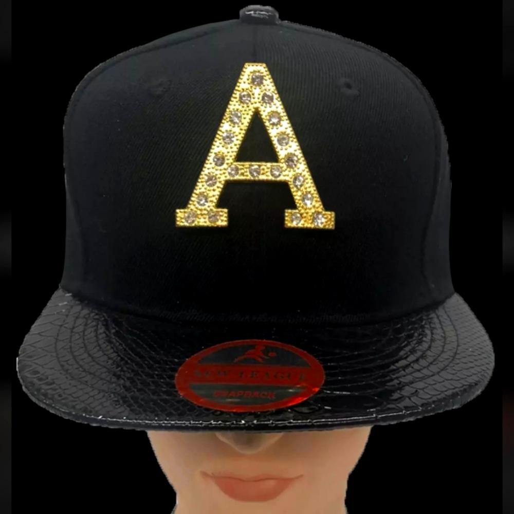 NwT!! NEW League Diamond "A" Metal Snapback Cap w/ Faux SnakeSkin Black …